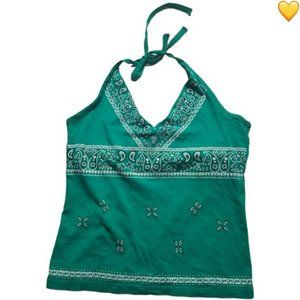 Q&A Green Halter Paisley Top Size Large